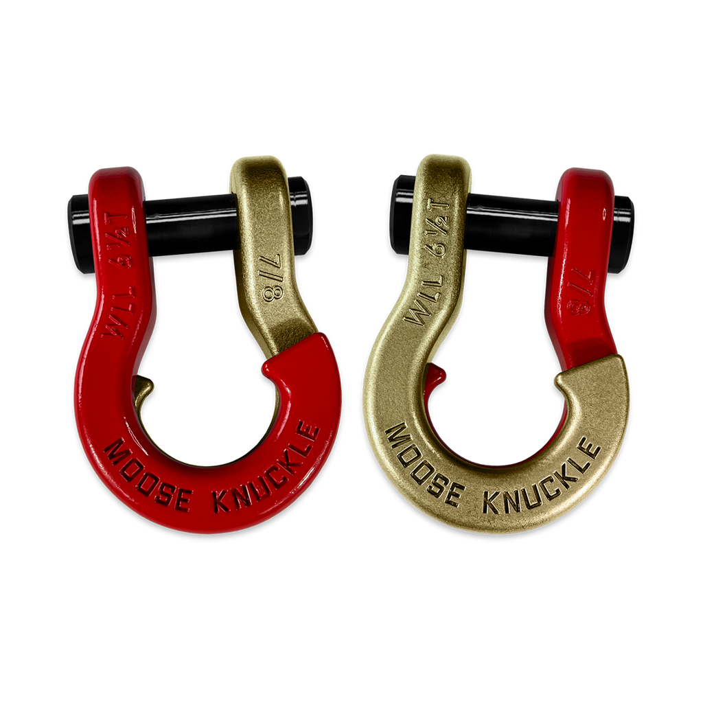 Jowl Recovery Split Shackle 7/8 Flame Red and Brass Knuckle Combo Moose Knuckle Offroad