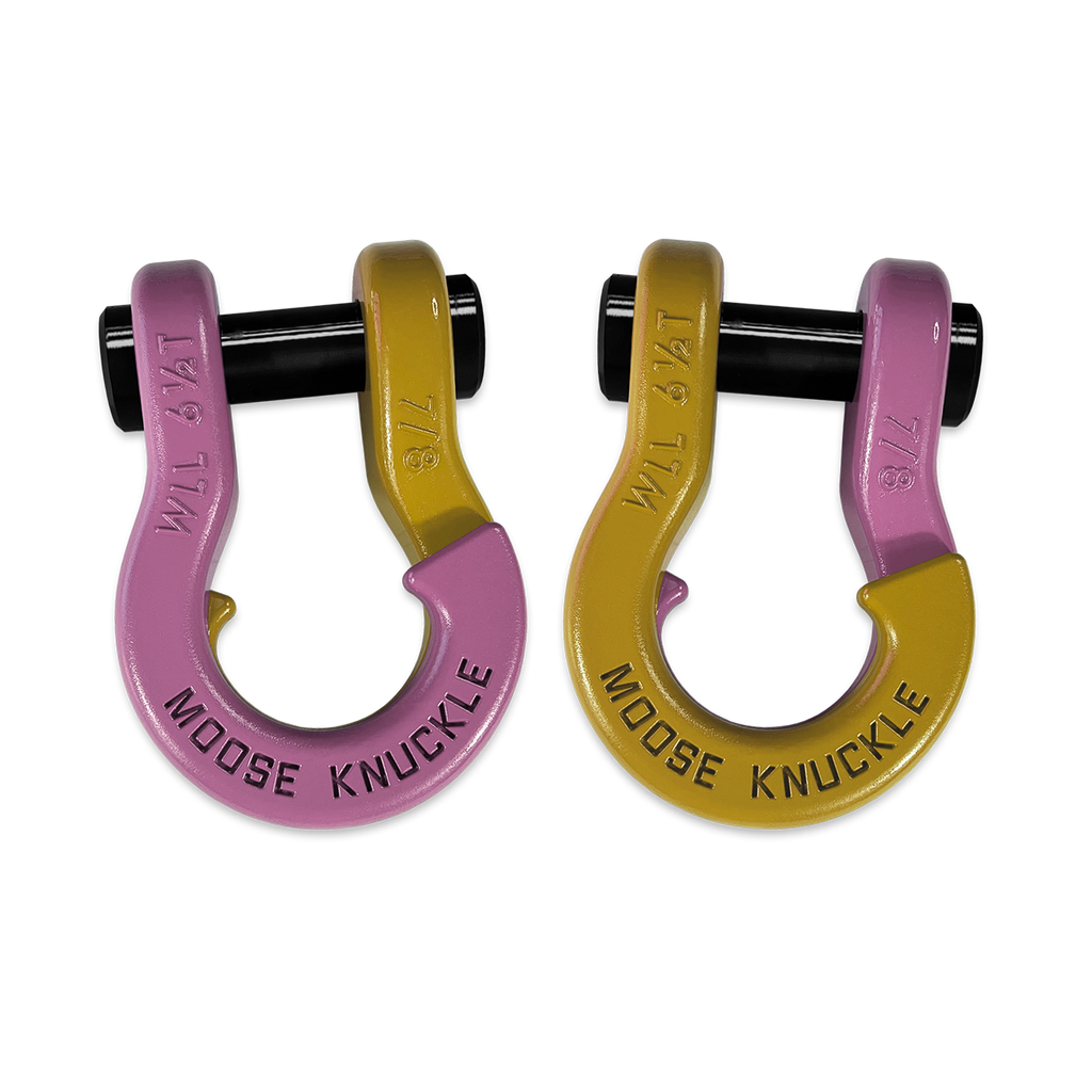 Jowl Recovery Split Shackle 7/8 Pretty Pink and Detonator Yellow Combo Moose Knuckle Offroad