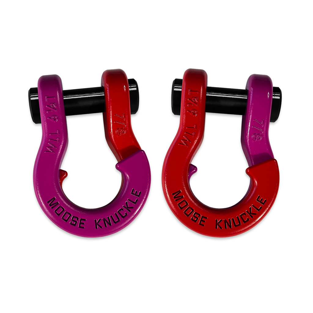 Jowl Recovery Split Shackle 7/8 Pogo Pink and Flame Red Combo Moose Knuckle Offroad