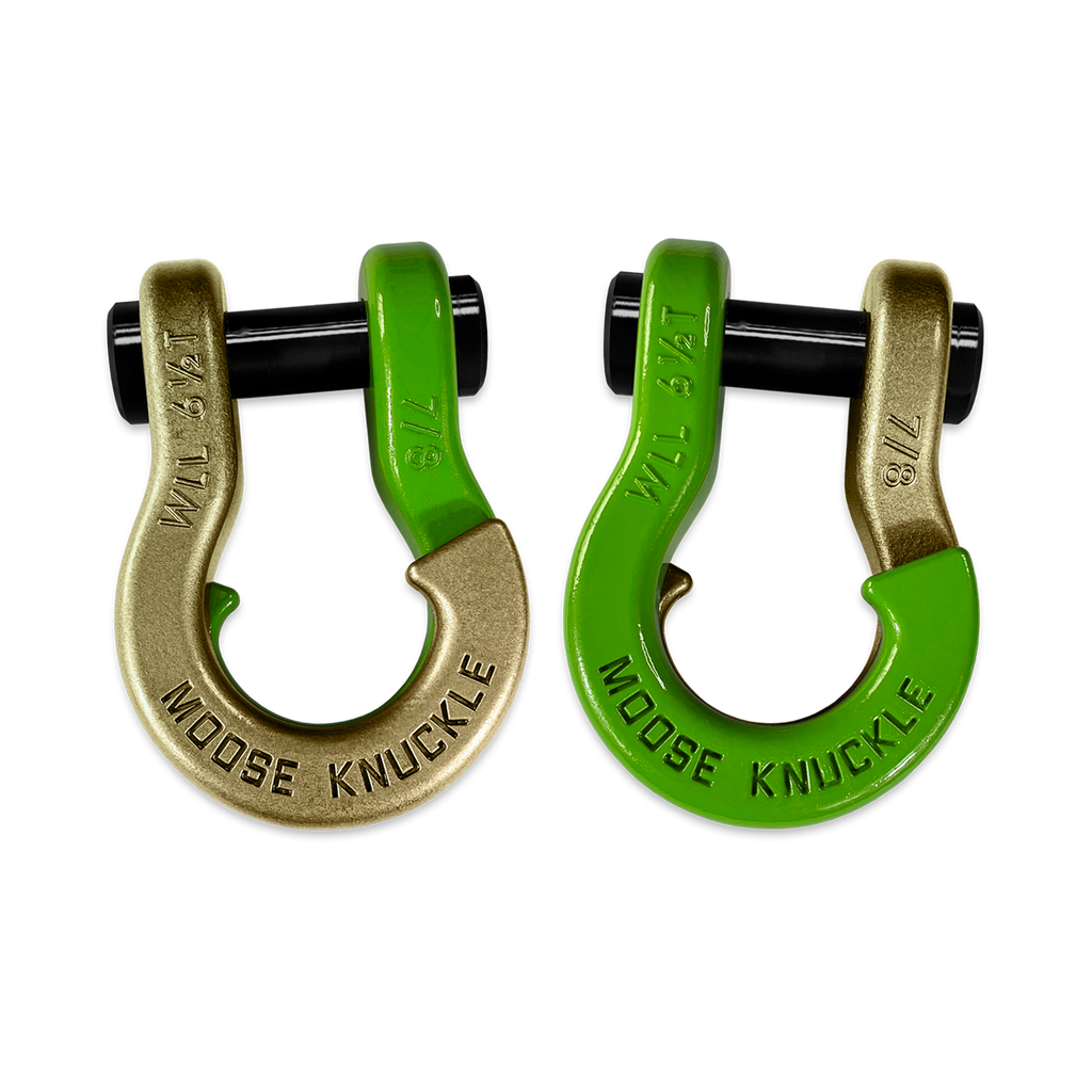 Jowl Recovery Split Shackle 7/8 Brass Knuckle and Sublime Green Combo Moose Knuckle Offroad