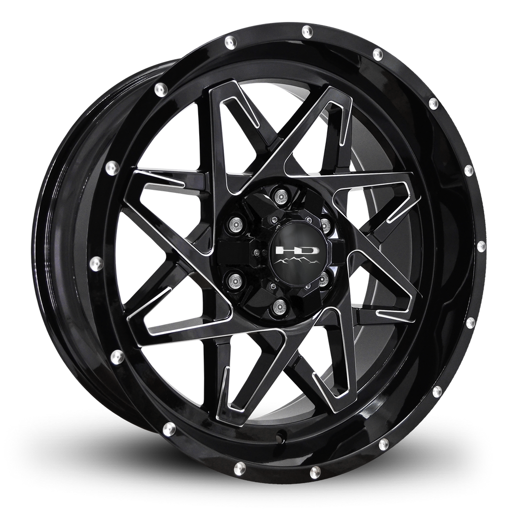 HD Offroad Caliber 20x9 -10 6x120/6x139.7mm 78.1mm Gloss Black/Milled Edge