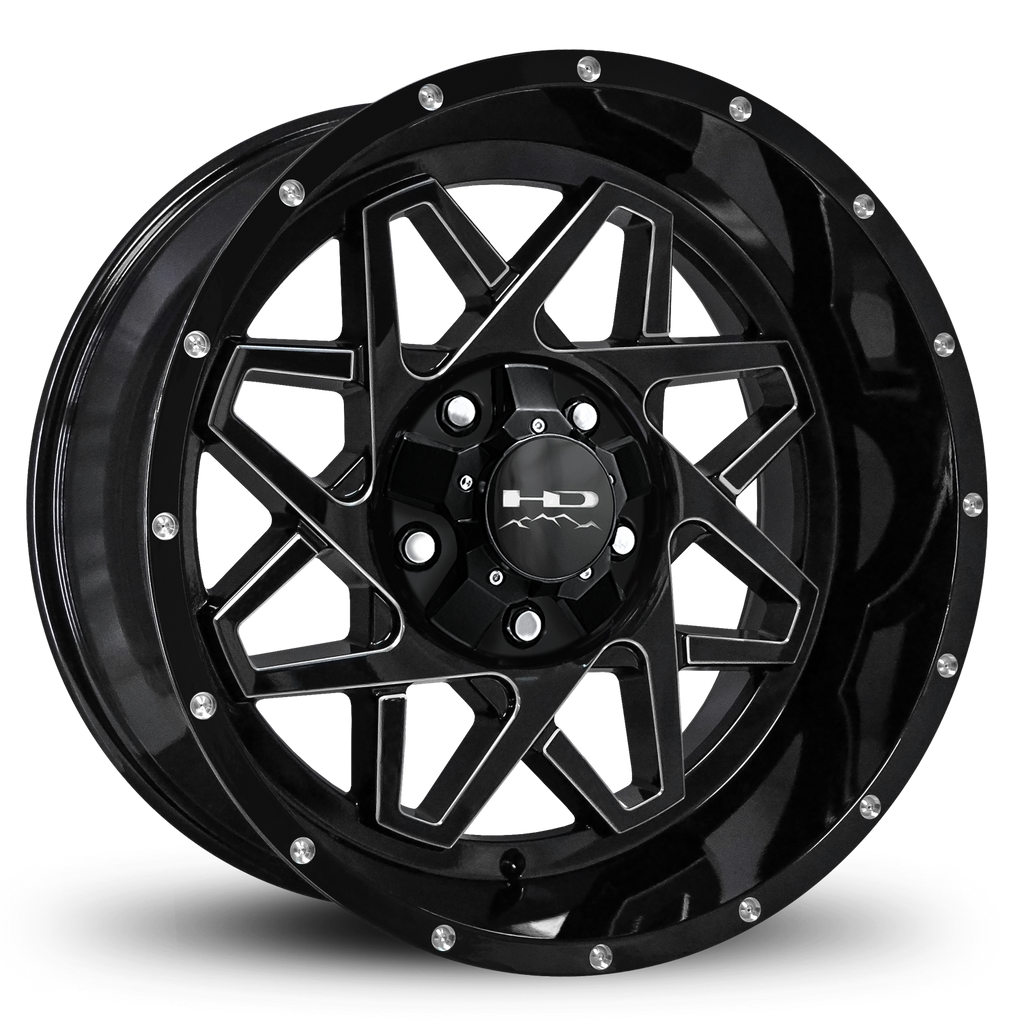 HD Offroad Gridlock 20x10 -25 5x127/5x139.7mm 106.2mm Gloss Black/Milled Edge