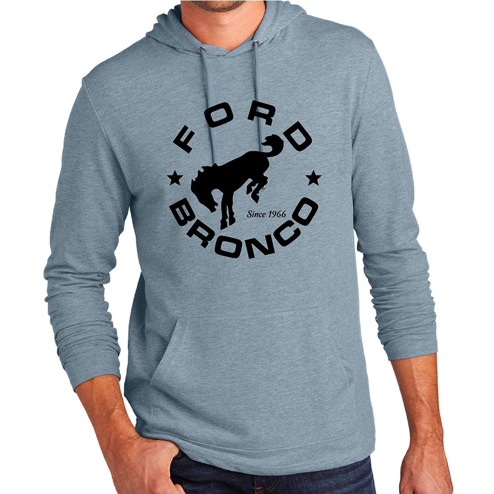 Long Sleeve Hooded T-Shirt - Ford Bronco Circle - Flint Blue Heather