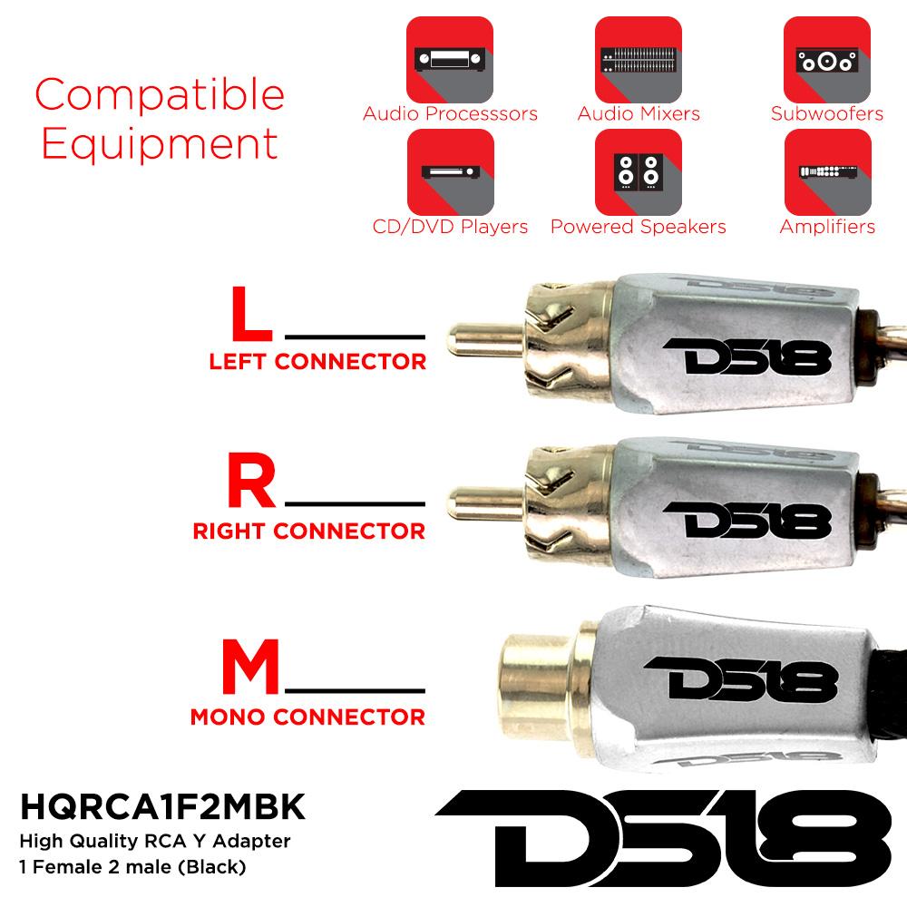 DS18 Audio Cable High Quality RCA Ultra Flex Y Connector 1 Female/2 Male Black DS18 - HQRCA-1F2MBK