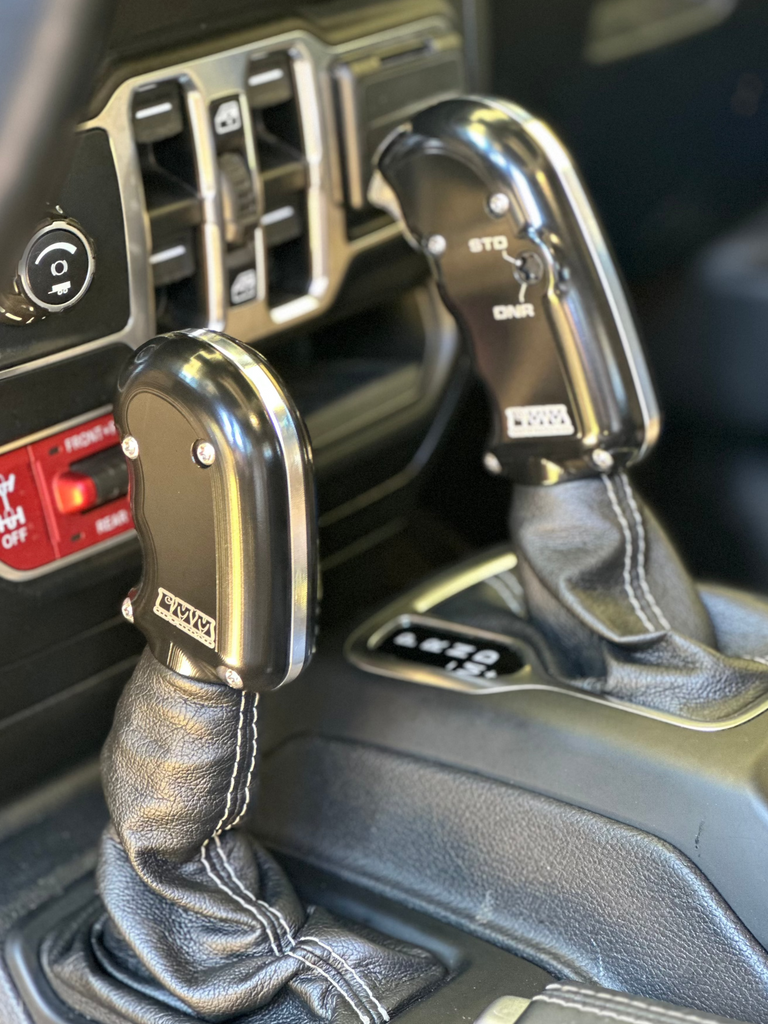 CMM Offroad Jeep center console with billet shifter installed — available from Offroad Trading Company
