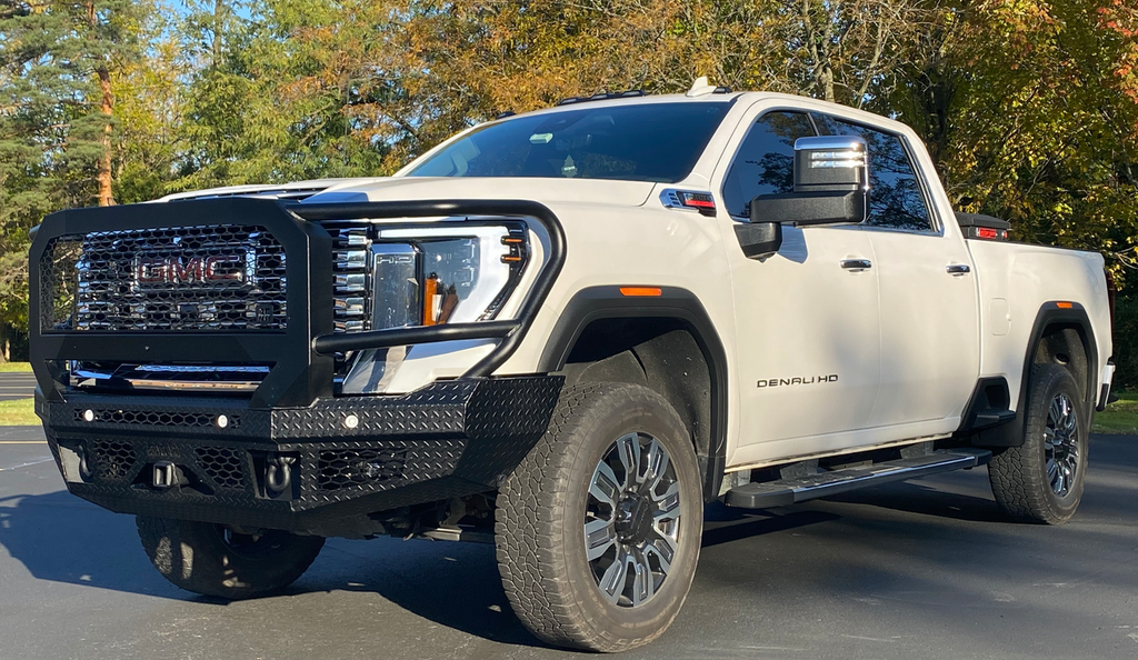 FT Front Bumper Extreme For 2024-2026 Sierra 2500/3500 HD Sensor Cutouts Fog Cutouts Receiver With Mesh Grill With Camera Harness Gloss Black Powdercoat Bodyguard Bumpers