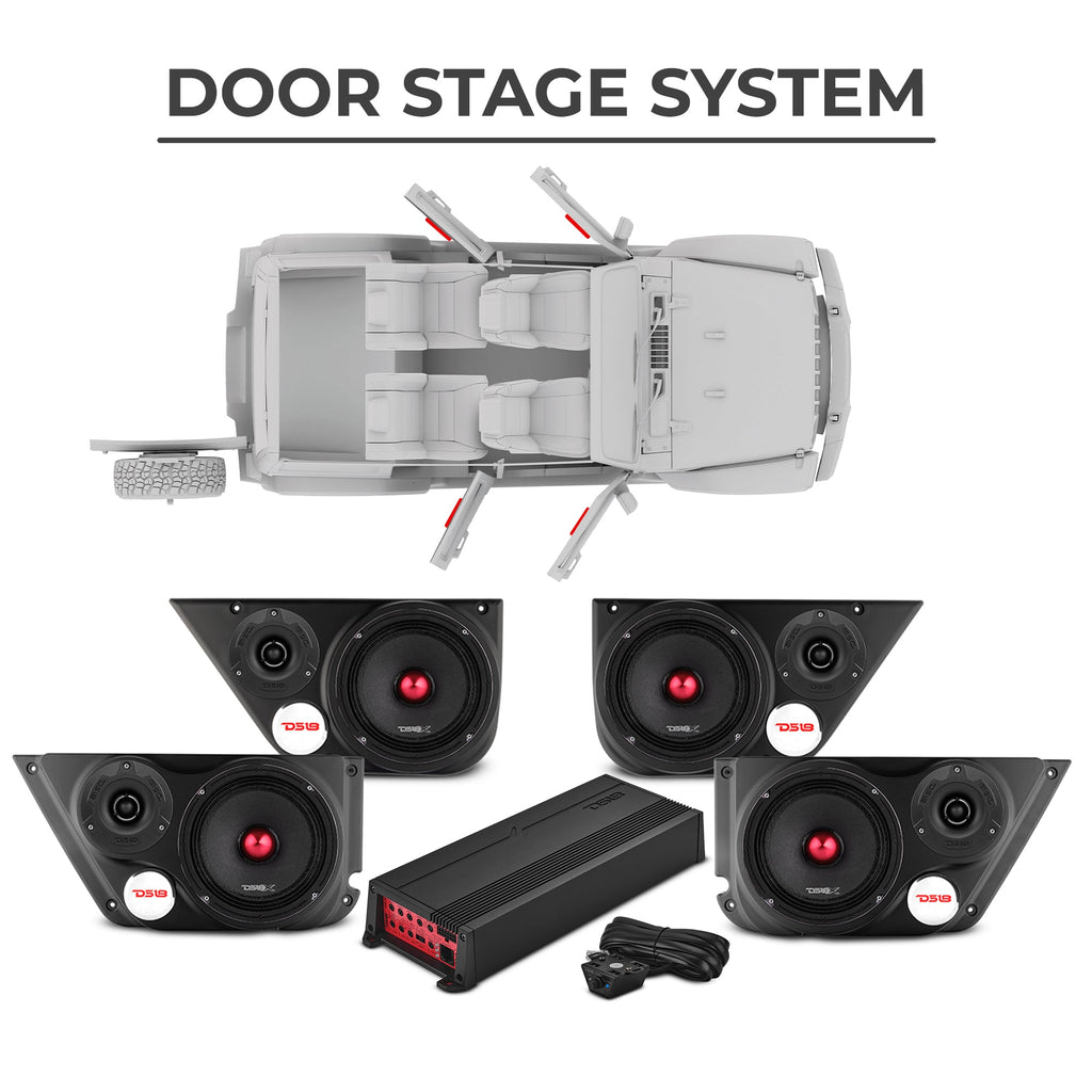 Jeep JKU 2007-2018 Ultimate Package – Loaded Sound Bar, Door Panels, Tailgate Subwoofers & Amplifiers