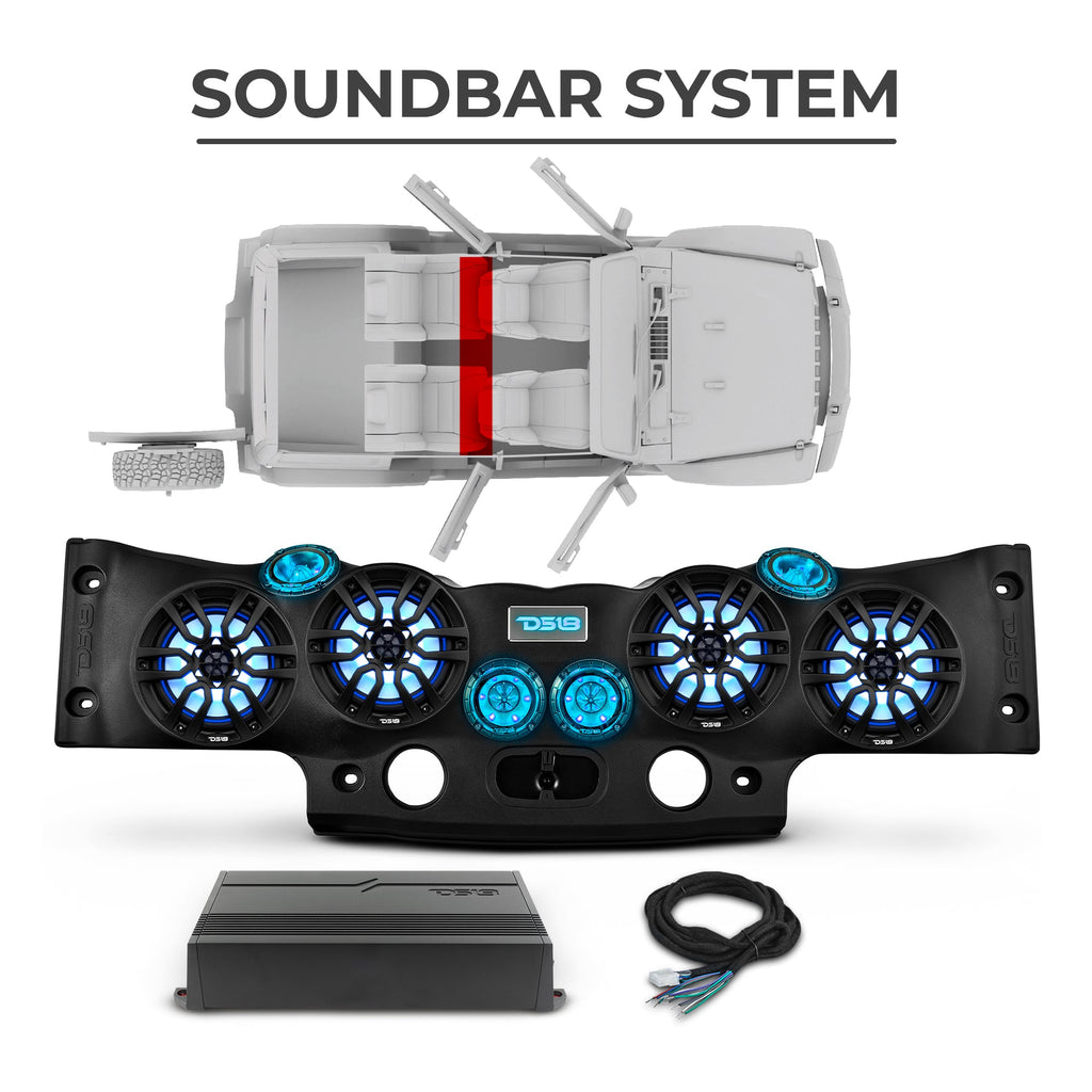 Jeep JKU 2007-2018 Ultimate Package – Loaded Sound Bar, Door Panels, Tailgate Subwoofers & Amplifiers
