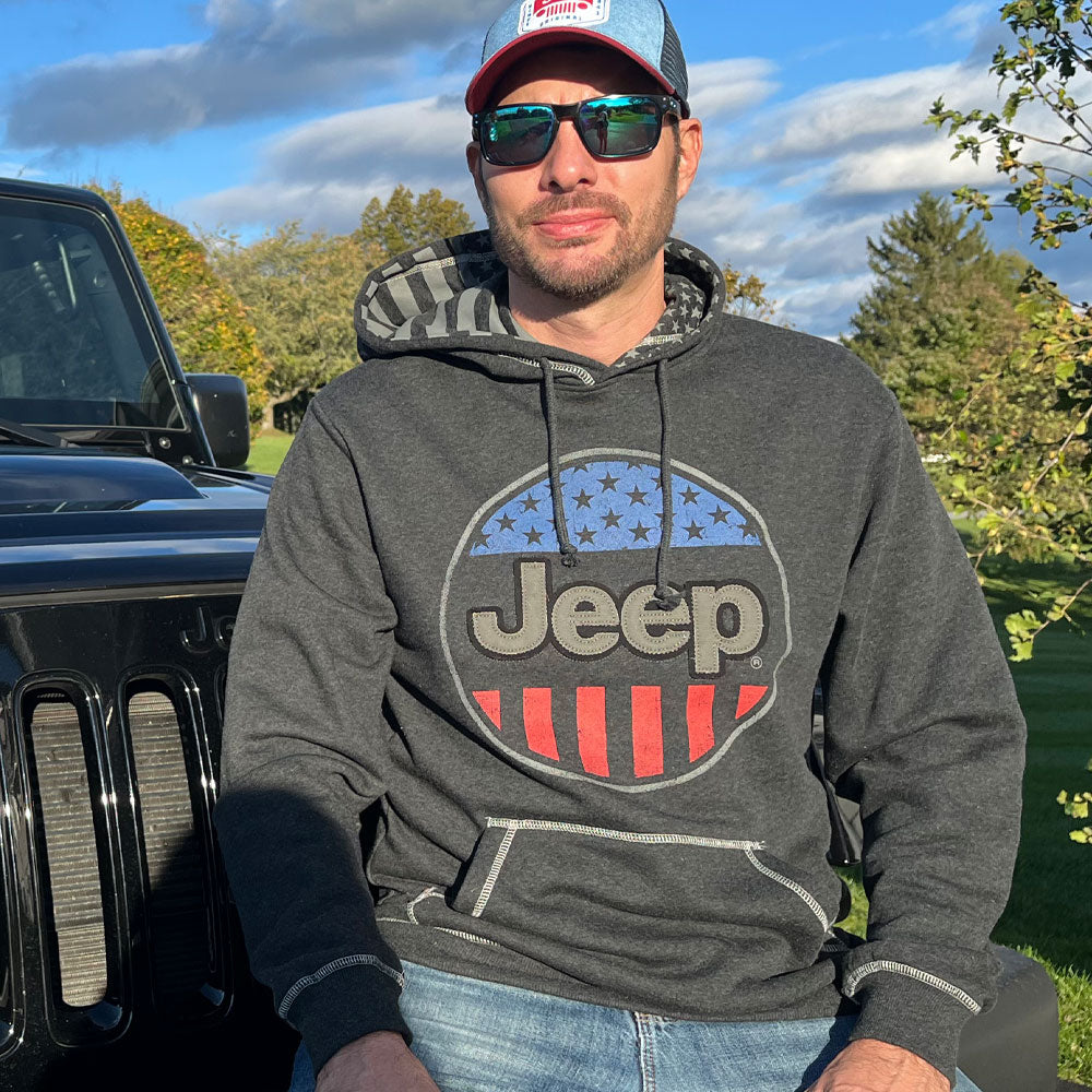 JEDCo Hoodie Sweatshirt Jeep - USA Oval Flag Accent Hoodie