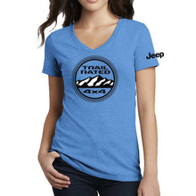 Load image into Gallery viewer, Ladies V-Neck - Jeep® Trail Rated - Heather Aqua Blue
