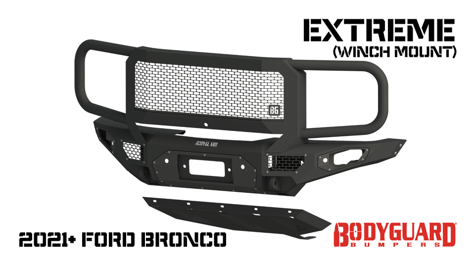 Freedom Front Bumper Extreme For 2021-2025 Ford Bronco Raptor Only Winch Mount Sensor Cutouts With Camera Harness Texture Black Powdercoat Bodyguard Bumpers