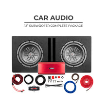 Load image into Gallery viewer, Bass Package 2 X SLC-MD12 In a Ported Box with S-1500.1/RD Amplifier and 4-GA Amp Kit 250 Watts Rms