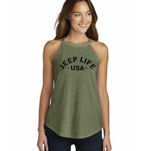 Load image into Gallery viewer, Ladies Rocker Tank Top Jeep® Life - Military Green Triblend