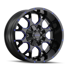 Load image into Gallery viewer, Mayhem WHEELS MAYHEM WARRIOR 8015 GLOSS BLACK MILLED PRISM BLUE 20X9 8-165.1/8-170 0MM 130.8MM - 8015-2976BTB - Mayhem