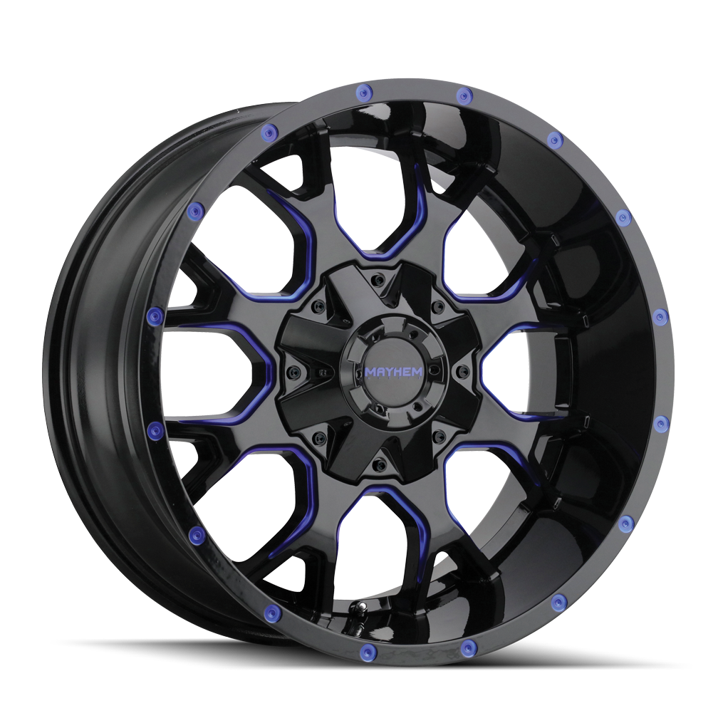 Mayhem WHEELS MAYHEM WARRIOR 8015 GLOSS BLACK MILLED PRISM BLUE 20X9 5-150/5-139.7 0MM 110MM - 8015-2997BTB - Mayhem