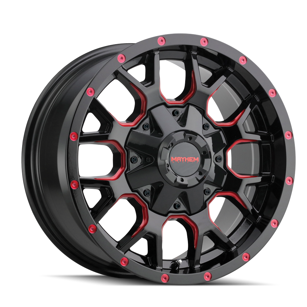 Mayhem WHEELS MAYHEM WARRIOR 8015 GLOSS BLACK MILLED PRISM RED 20X9 8-180 0MM 124.1MM - 8015-2978BTR - Mayhem