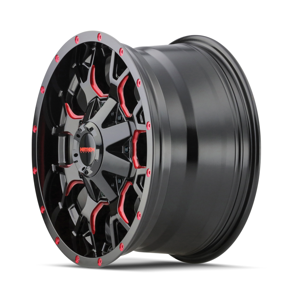 Mayhem WHEELS MAYHEM WARRIOR 8015 GLOSS BLACK MILLED PRISM RED 20X9 8-180 0MM 124.1MM - 8015-2978BTR - Mayhem