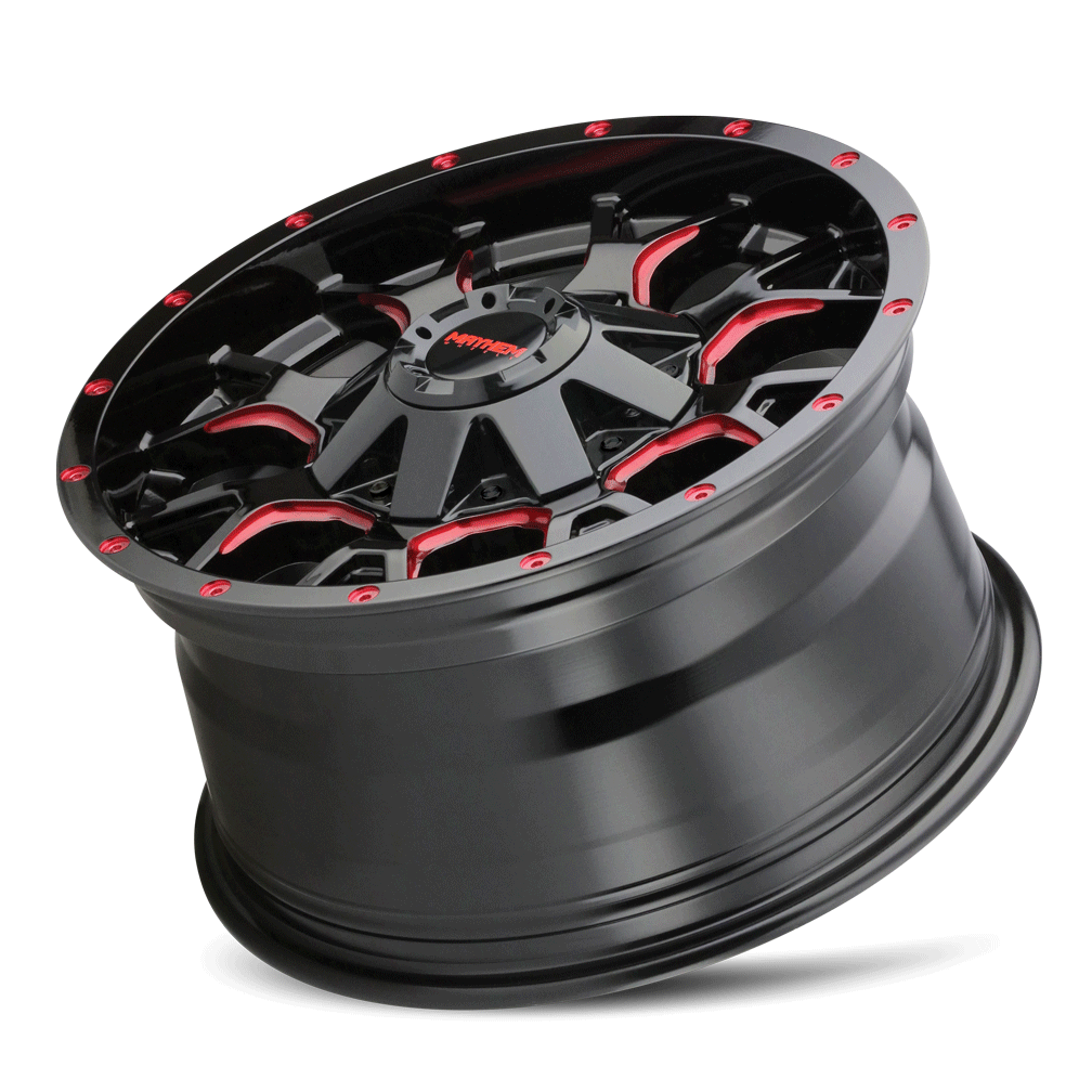 Mayhem WHEELS MAYHEM WARRIOR 8015 GLOSS BLACK MILLED PRISM RED 20X9 8-180 0MM 124.1MM - 8015-2978BTR - Mayhem