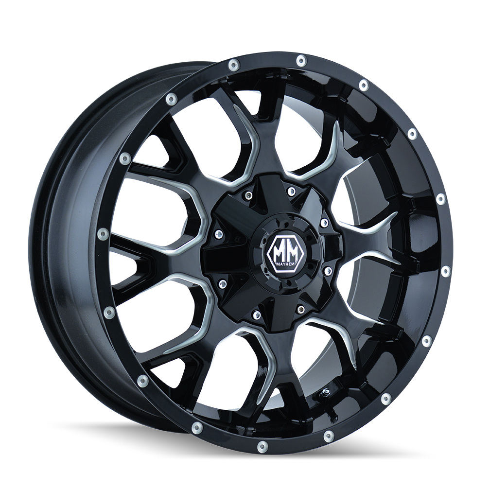 Mayhem WHEELS MAYHEM WARRIOR 8015 GLOSS BLACK MILLED 22X12 8-165.1/8-170 -44MM 130.8MM - 8015-22276M - Mayhem