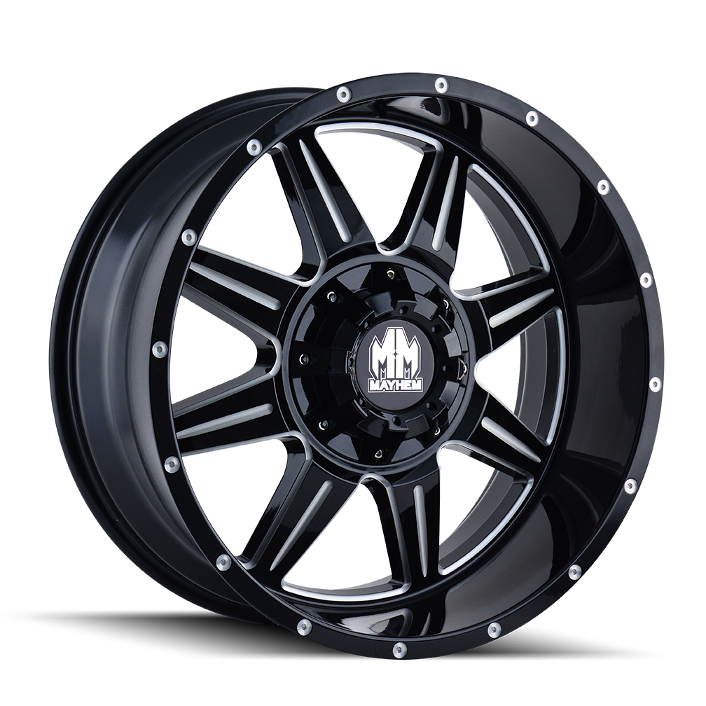 Mayhem WHEELS MAYHEM MONSTIR 8100 GLOSS BLACK MILLED 18X9 8-165.1/8-170 0MM 130.8MM - 8100-8976M - Mayhem