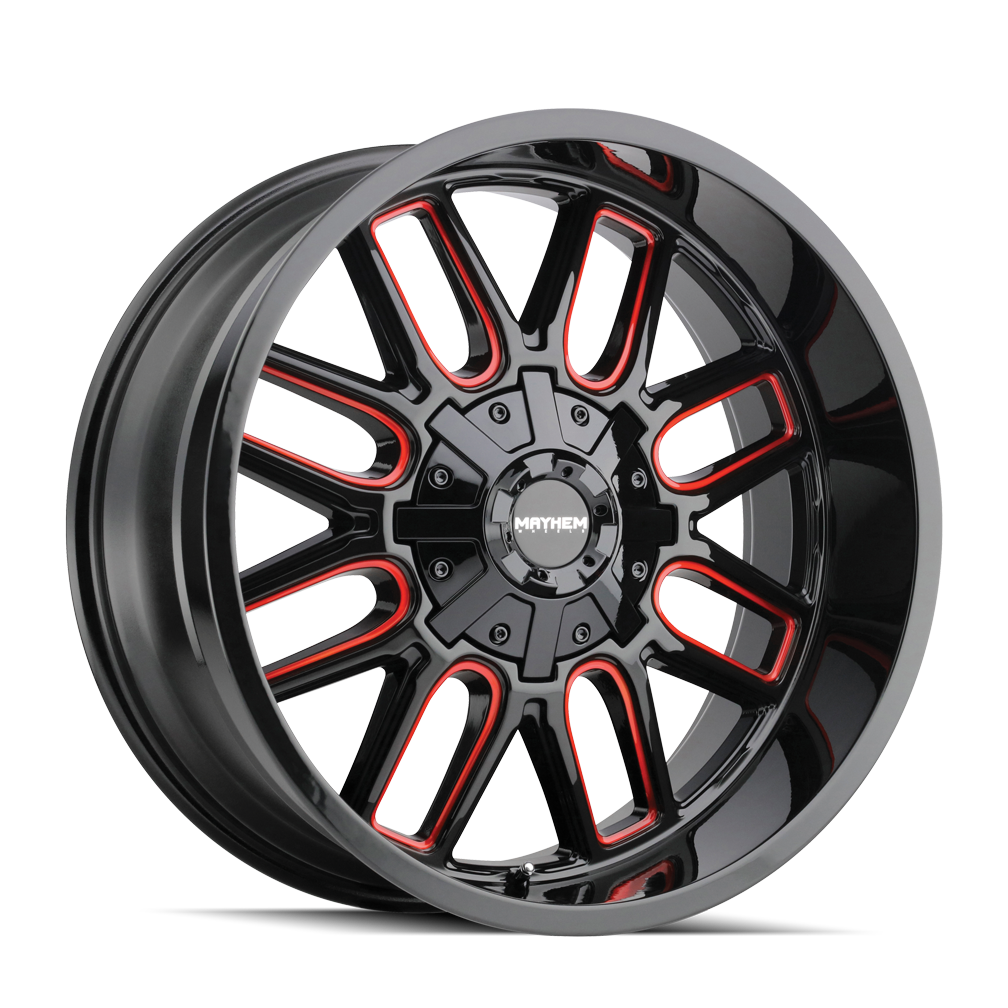 Mayhem WHEELS MAYHEM COGENT 8107 GLOSS BLACK MILLED PRISM RED 18X9 8-165.1/8-170 0MM 130.8MM - 8107-8976BTR - Mayhem