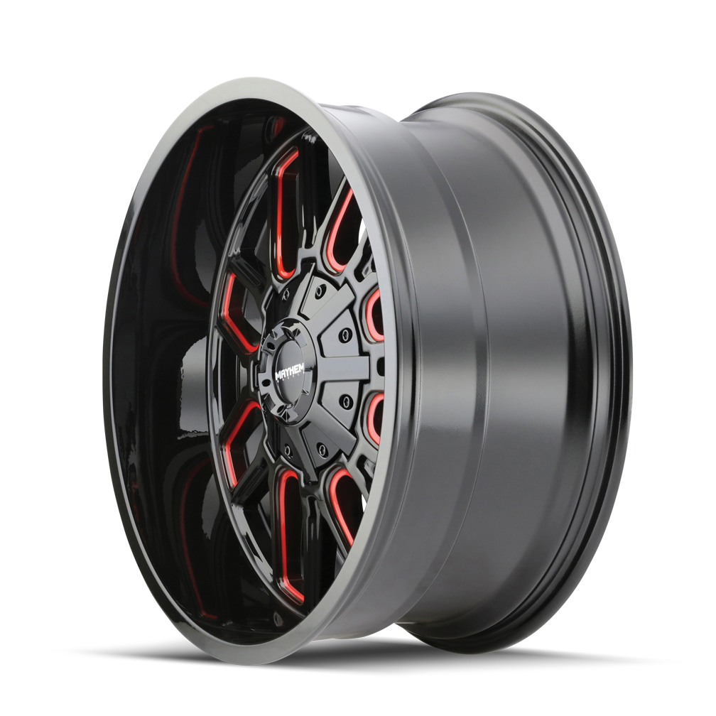 Mayhem WHEELS MAYHEM COGENT 8107 GLOSS BLACK MILLED PRISM RED 20X12 8-165.1/8-170 -51MM 130.8MM - 8107-2276BTR - Mayhem