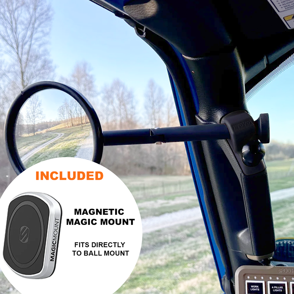 CMM Offroad Mirrors 1" BALL MOUNT + SCOSCHE MAGICMOUNT™ MAGNETIC FLUSH MOUNT / black / 8" Breakaway Gladiator JT A-Pillar Side Mirrors with Base Mount Driver AND Passenger