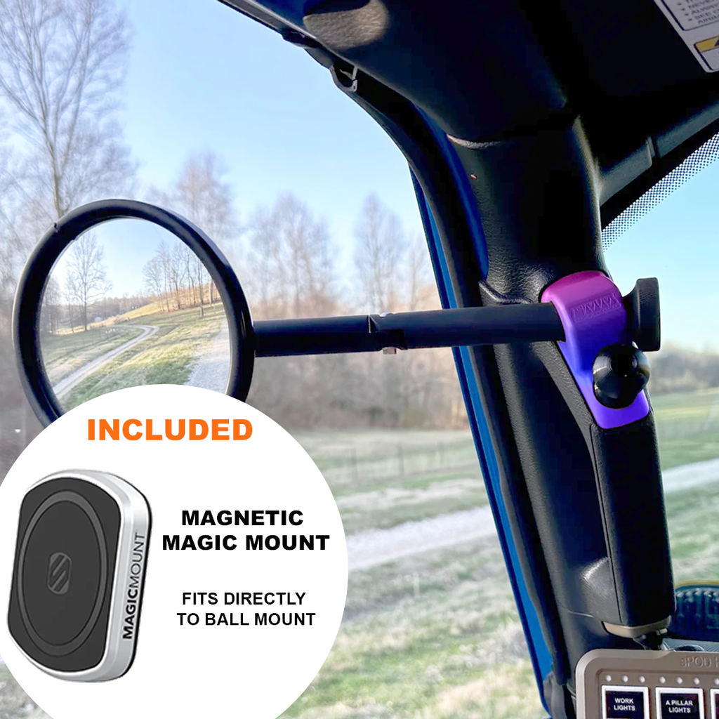 CMM Offroad Mirrors 1" BALL MOUNT + SCOSCHE MAGICMOUNT™ MAGNETIC FLUSH MOUNT / custom / 8" Breakaway Gladiator JT A-Pillar Side Mirrors with Base Mount Driver AND Passenger