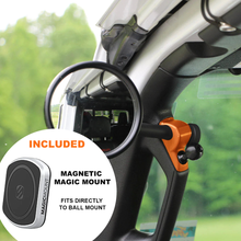 Load image into Gallery viewer, CMM Offroad Mirrors 1&quot; BALL MOUNT + SCOSCHE MAGICMOUNT™ MAGNETIC FLUSH MOUNT / orange / 6&quot; with 1&quot; ball at the end Gladiator JT A-Pillar Side Mirrors with Base Mount Driver AND Passenger