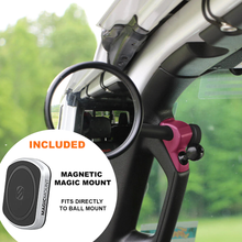 Load image into Gallery viewer, CMM Offroad Mirrors 1" Ball Mount + Scosche MagicMount™ Magnetic Flush Mount / pink / 6" + 1" Ball Mount on the end JL/JLU A-Pillar Side Jeep Mirrors with Base Mount Driver AND Passenger