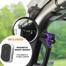 Load image into Gallery viewer, CMM Offroad Mirrors 1" Ball Mount + Scosche MagicMount™ Magnetic Flush Mount / purple / 6" + 1" Ball Mount on the end JL/JLU A-Pillar Side Jeep Mirrors with Base Mount Driver AND Passenger