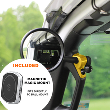 Load image into Gallery viewer, CMM Offroad Mirrors 1&quot; BALL MOUNT + SCOSCHE MAGICMOUNT™ MAGNETIC FLUSH MOUNT / yellow / 6&quot; with 1&quot; ball at the end Gladiator JT A-Pillar Side Mirrors with Base Mount Driver AND Passenger