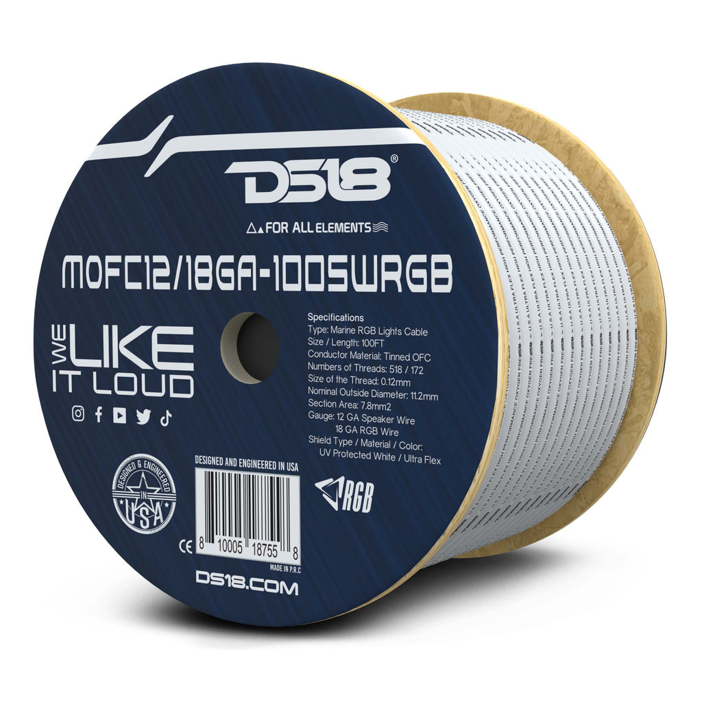 Marine Tinned OFC 18-GA Rgb Wires with 12-GA Speaker Wires 100 Feet