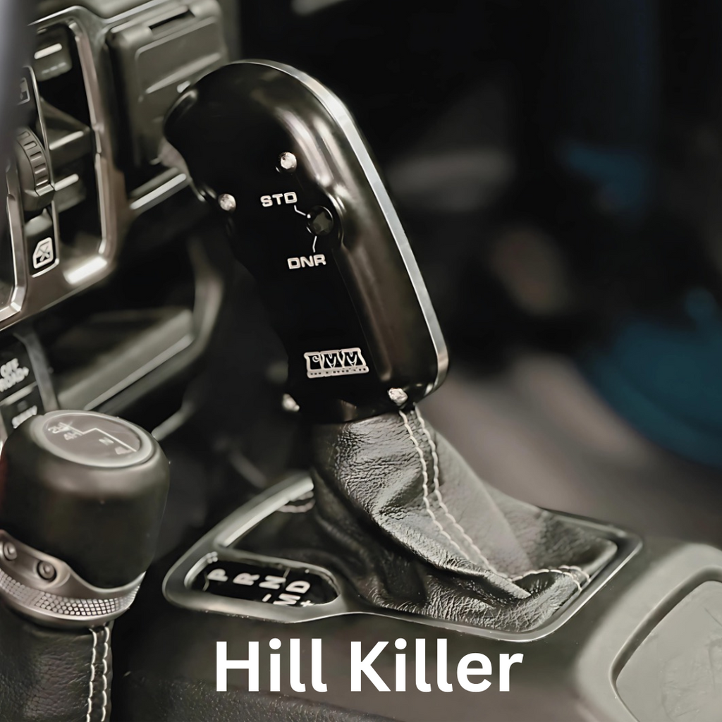 CMM Offroad Jeep center console with billet shifter installed — available from Offroad Trading Company
