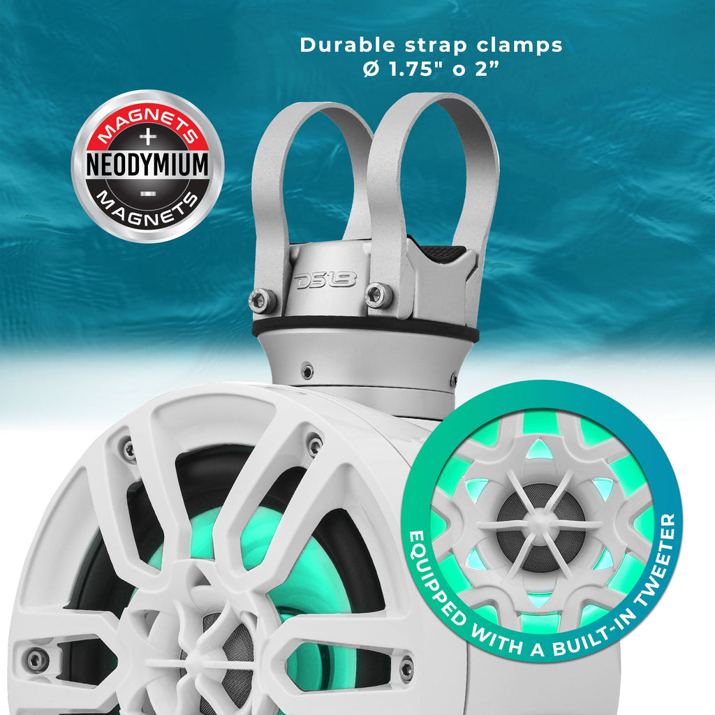 NXL 8" Pod 375W Speaker with Integrated RGB LED Lights (Pair) - Perfect for Jet Skis