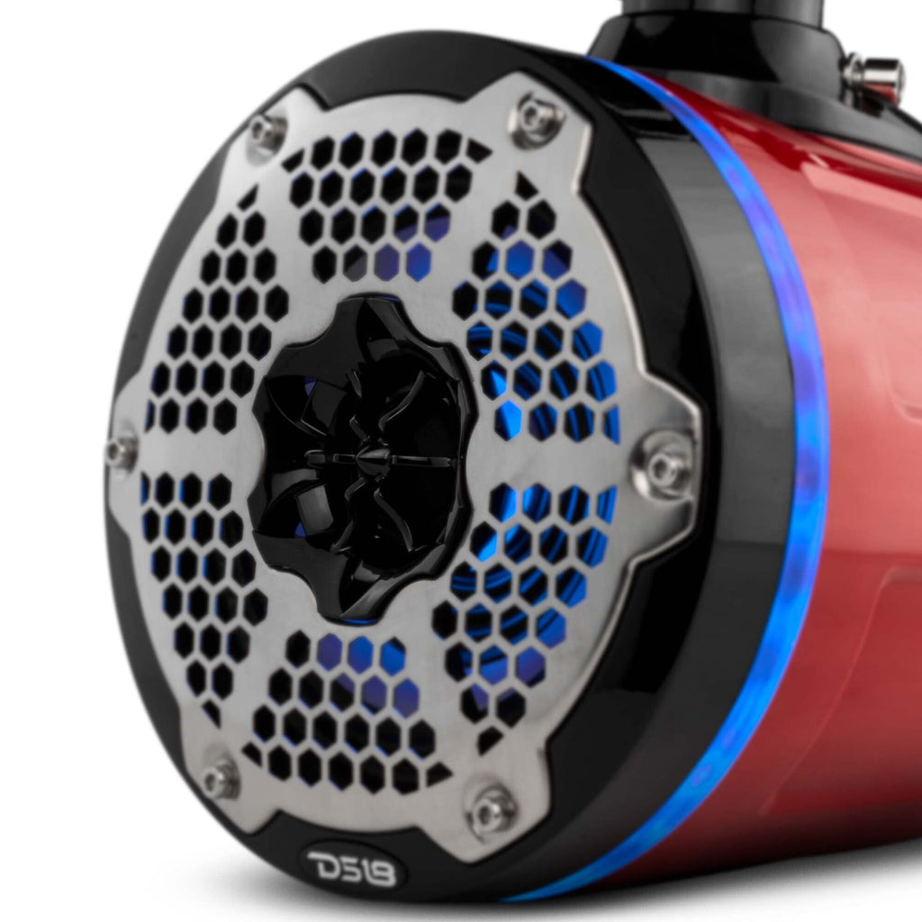 NXL 6.5" Neodymium Marine and Powersports Towers with Built-in Passive Radiator, 1" Driver and LED RGB Lights 150 Watts Rms -Red