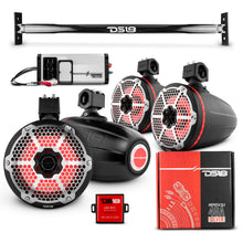Load image into Gallery viewer, JL-TUBE 4x 8" Marine Towers Speakers with RGB LED Lights, 4-Channel Marine Amplifier and AMPKIT for Jeep JL