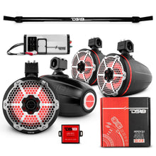 Load image into Gallery viewer, JT-TUBE 4x 8" Marine Towers Speakers with RGB LED Lights, 4-Channel Marine Amplifier and AMPKIT for Jeep JT Gladiator