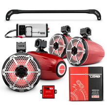 Load image into Gallery viewer, JL-TUBESOFT 4x 8" Marine Towers Speakers with RGB LED Lights, 4-Channel Marine Amplifier and AMPKIT for JLU Soft Top
