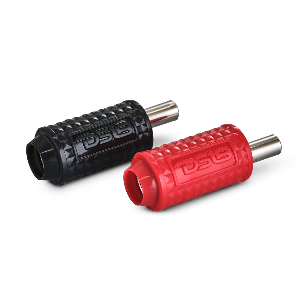 1/0-GA to 1/4-GA Amp Input Reducers with Offset Stub and Silicone Cover - BLACK/RED