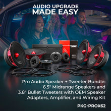 Load image into Gallery viewer, Pro Audio Speaker + Tweeter Bundle: 6.5" Midrange Speakers and 3.8" Bullet Tweeters with OEM Speaker Adapters, Amplifier, and Wiring Kit