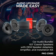Load image into Gallery viewer, Car Audio Bundle: 6.5" Coaxial Speakers with OEM Speaker Adapters, Amplifier, and Installation Kit