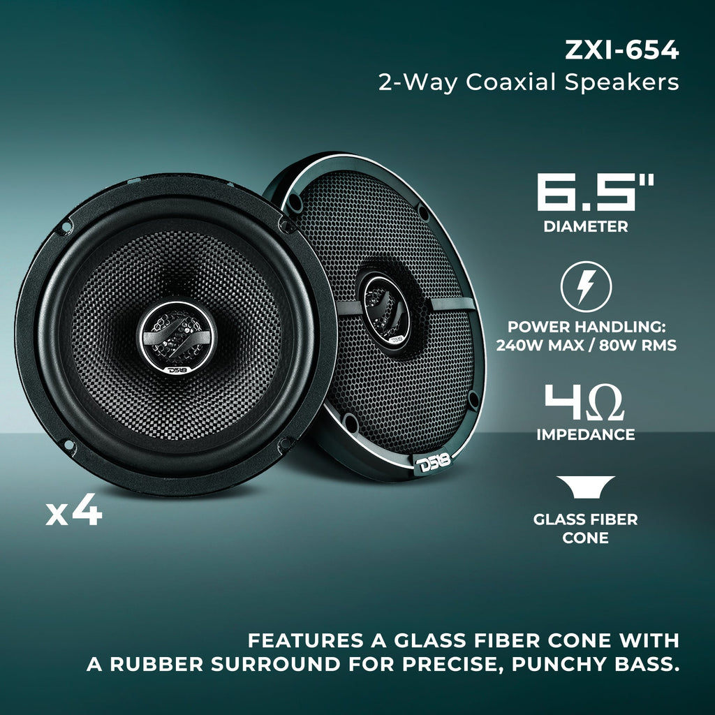 Car Audio + Bass Bundle: 6.5" Coaxial Speakers and 12" Subwoofer with Amplifier and Installation Kit