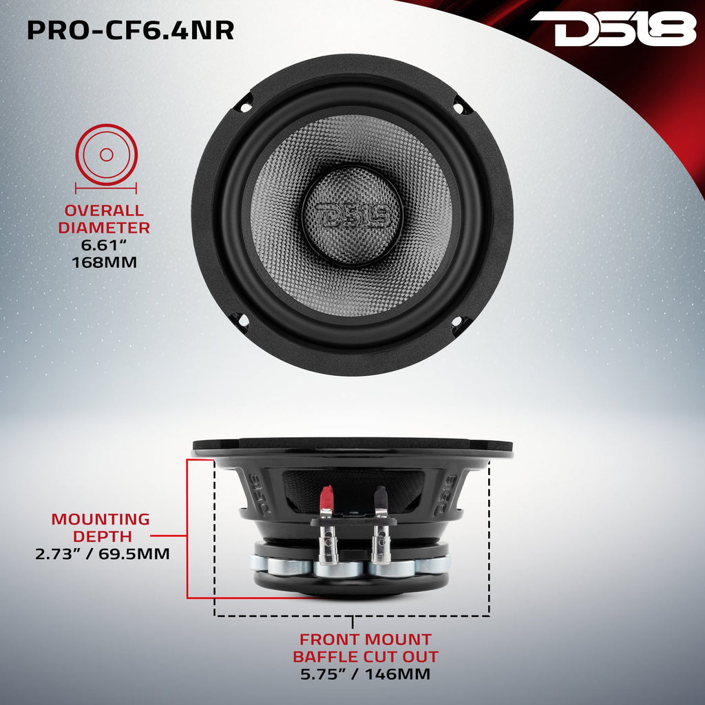 PRO 6.5" Mid-Bass Loudspeaker with Water-Resistant Carbon Fiber Cone & Neodymium Rings, 250W RMS, 4-Ohm
