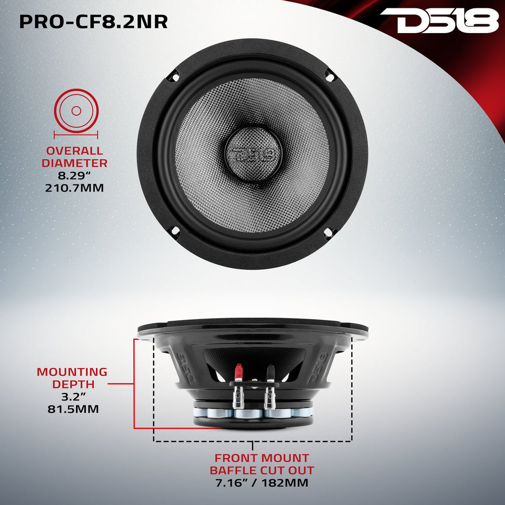 PRO 8" Mid-Bass Loudspeaker with Water-Resistant Carbon Fiber Cone & Neodymium Rings, 300W RMS, 2-Ohm