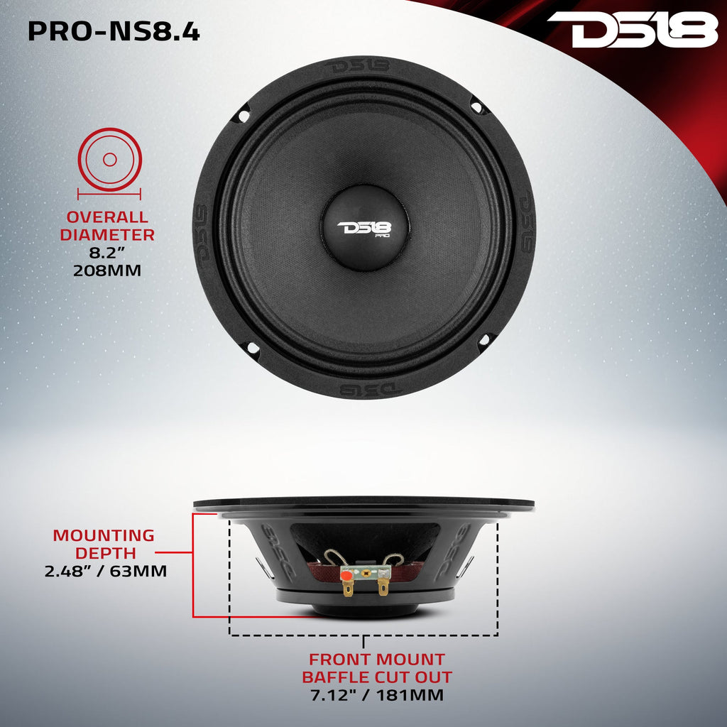 PRO 8" Shallow Neodymium Mid-Range Loudspeaker 200 Watts Rms 4-Ohm