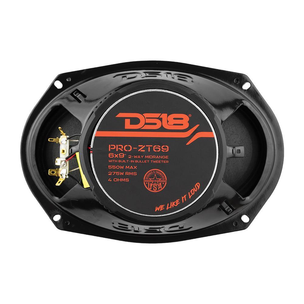 PRO-ZT 6x9 Inch Mid-Range Loudspeaker W/ Water resistance Cone Built-in Bullet Tweeter and Grill 550 Watts 4-Ohm DS18