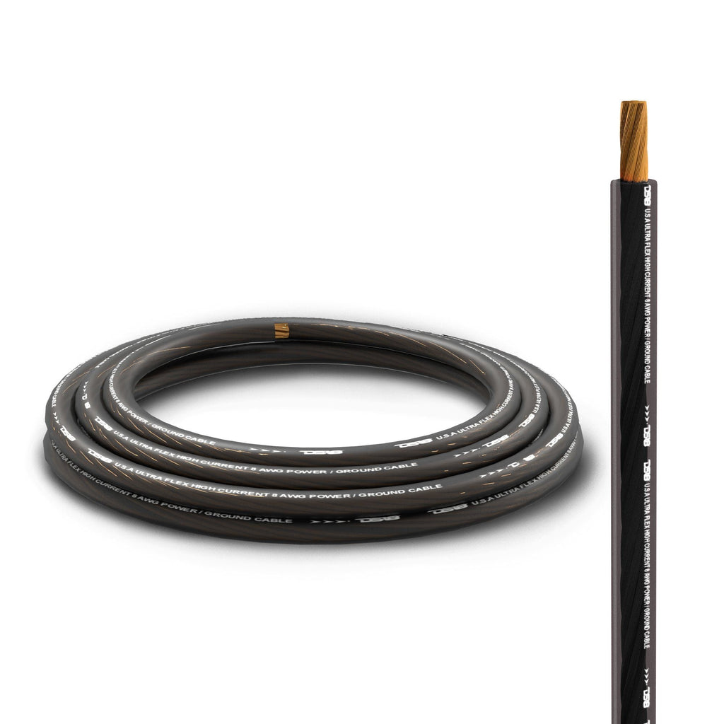 8-GA Ultra Flex OFC Ground Power Cable 5 Ft Black and 20 Ft Red Kit