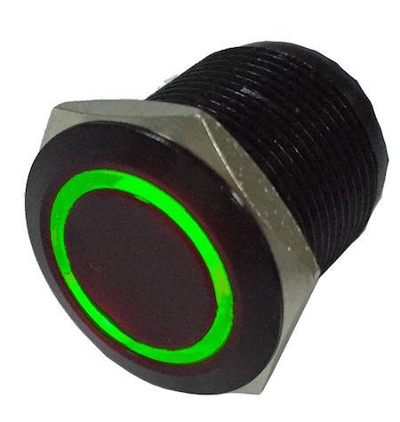 Quake LED Accessory Light Switch Momentary Flush Mount Switches 5 Pin 5 Amp Black/Green - QRS728