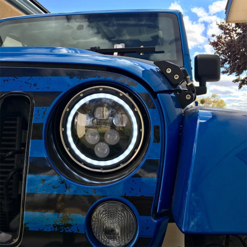 Quake LED Headlight 7 Inch Headlight 60 Watt High/Low White Full Halo Chrome Reflector Tempest - QTE460